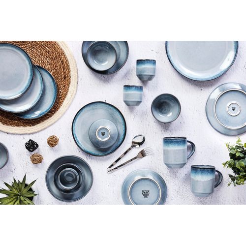 Lot De 6 Assiettes Creuses En Grès Bleu D21