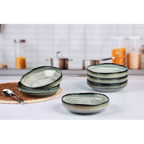 Lot De 6 Assiettes Creuses En Grès Gris D21