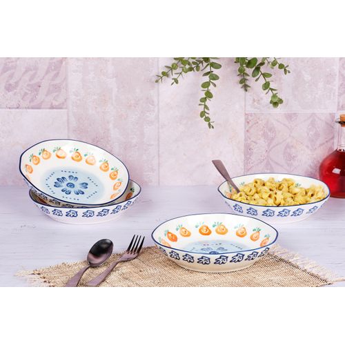 Lot De 4 Assiettes Creuses En Porcelaine De Haute Qualité (grade A), Peinte à La Main Blanc D21.5