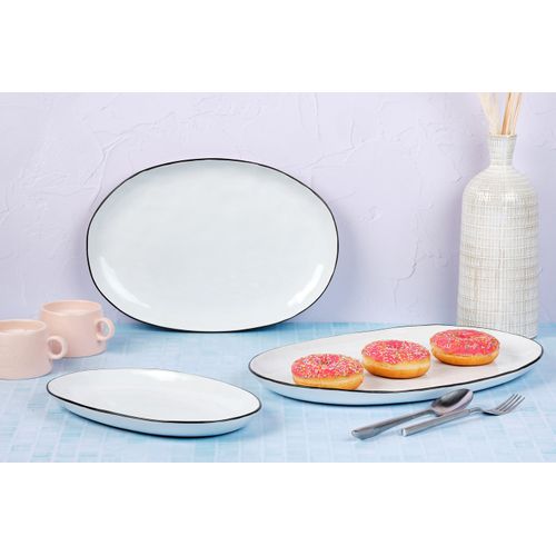 Lot De 3 Plateaux et Plats à Four En Grès Blanc D