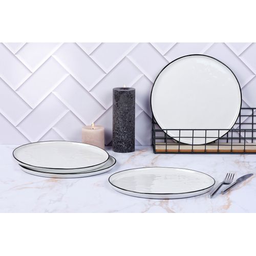 Lot De 4 Assiettes Plates En Grès Blanc D27.5