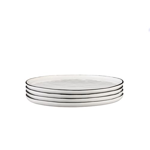 Lot De 4 Assiettes Plates En Grès Blanc D27.5