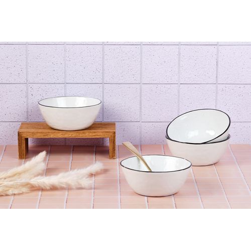 Lot De 4 Bols Moyens En Grès Blanc D16