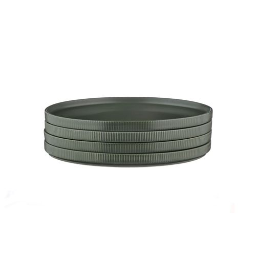 Lot De 4 Assiettes Plates En Grès Vert D27.5
