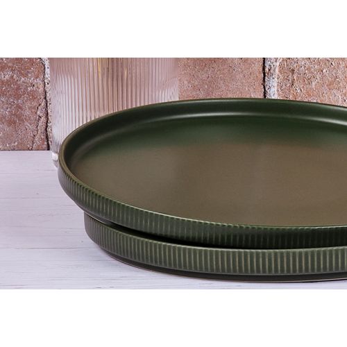 Lot De 4 Assiettes Plates En Grès Vert D27.5