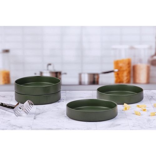 Lot De 4 Assiettes Creuses En Grès Vert D21.5