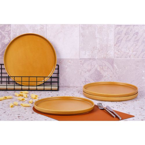 Lot De 4 Assiettes Plates En Grès Jaune D27.5