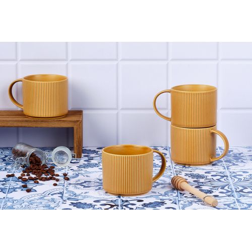 Lot De 4 Mugs En Grès Jaune 50cl