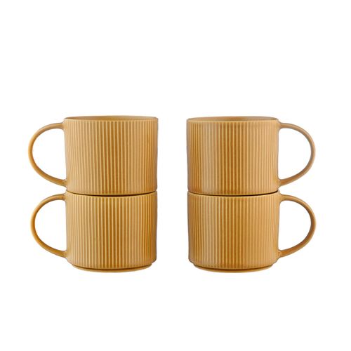Lot De 4 Mugs En Grès Jaune 50cl