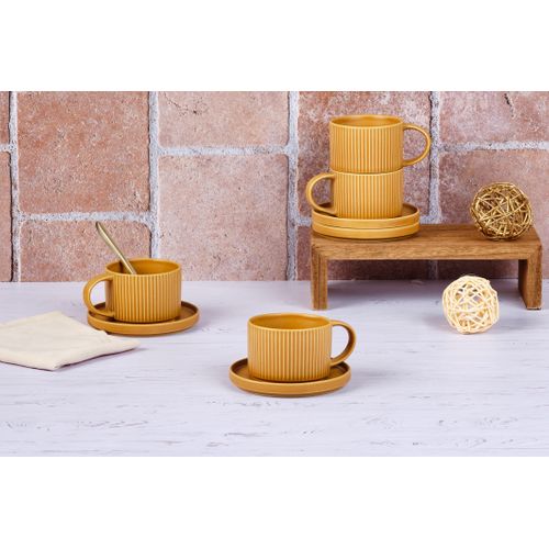 Lot De 4 Tasses En Grès Jaune D12