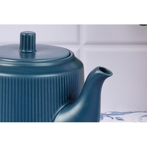 Lot De 1 Carafes, Théières et Bocaux En Grès Bleu D13.5