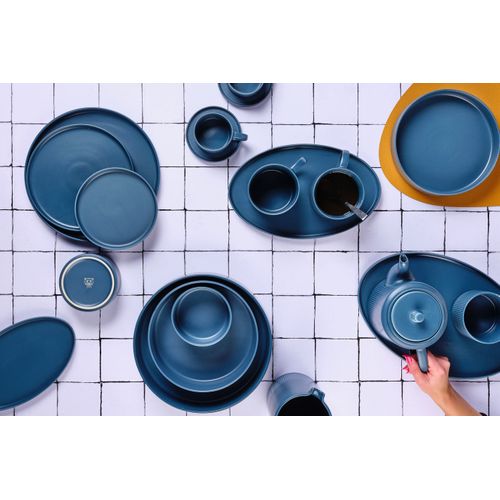 Lot De 1 Carafes, Théières et Bocaux En Grès Bleu D13.5