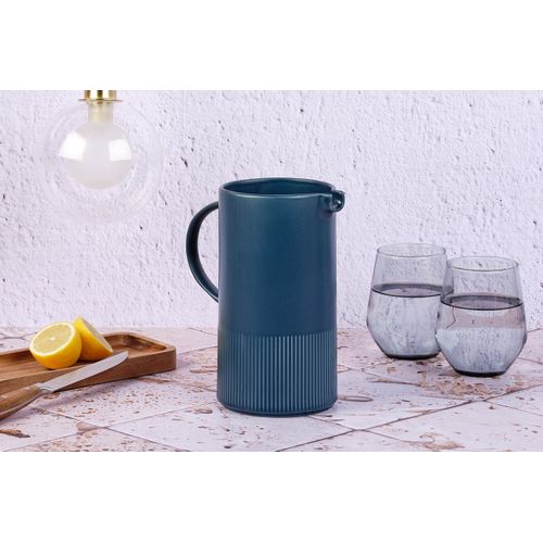 Lot De 1 Carafes, Théières et Bocaux En Grès Bleu D11