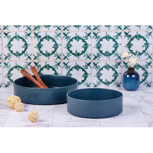 Lot De 2 Saladiers En Grès Bleu D