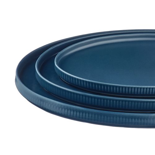 Lot De 3 Plateaux et Plats à Four En Grès Bleu D