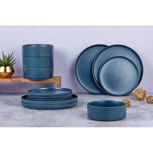 Lot De 12 Set Les Essentiels En Grès Bleu D