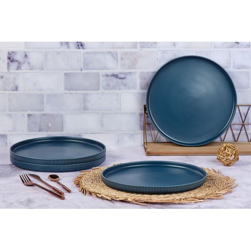 Lot De 4 Assiettes Plates En Grès Bleu D27.5