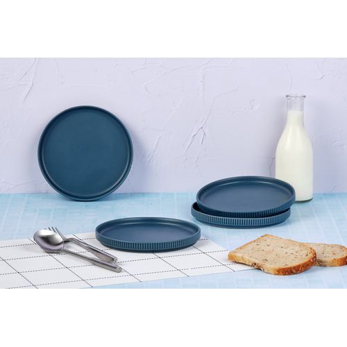 Lot De 4 Assiettes à Pain En Grès Bleu D16.5