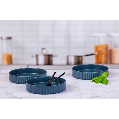 Lot De 4 Assiettes Creuses En Grès Bleu D21.5