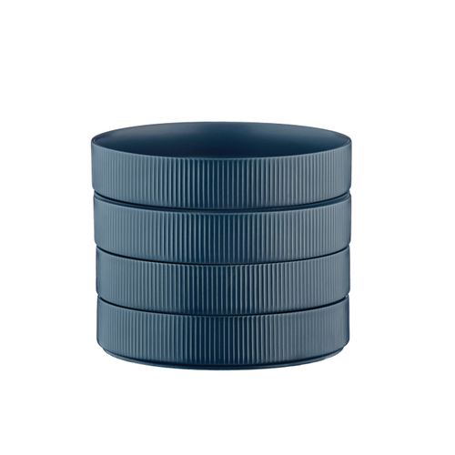 Lot De 4 Assiettes Creuses En Grès Bleu D21.5