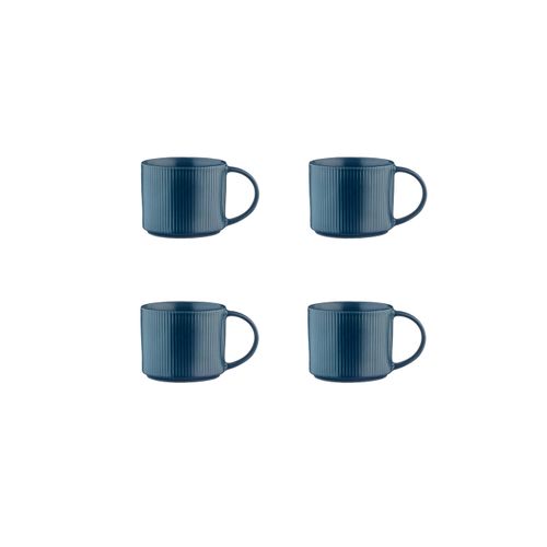 Lot De 4 Mugs En Grès Bleu 50cl