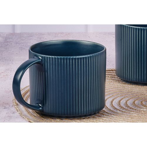 Lot De 4 Mugs En Grès Bleu 50cl