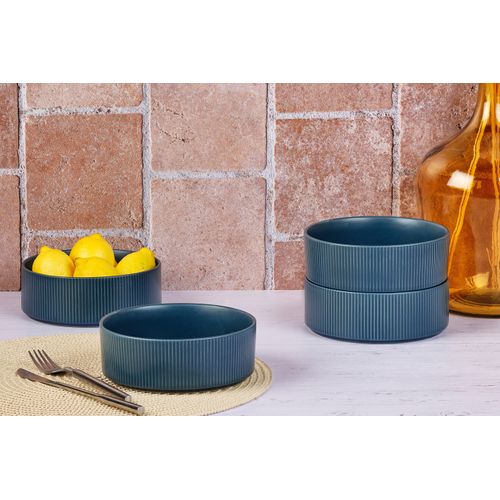 Lot De 4 Bols Moyens En Grès Bleu D16.5