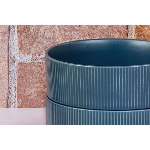 Lot De 4 Bols Moyens En Grès Bleu D16.5