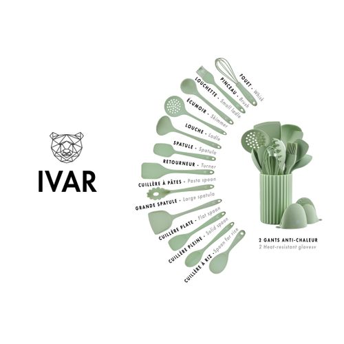 Set D'ustensiles De Cuisine En Silicone Ivar - 15 Pièces