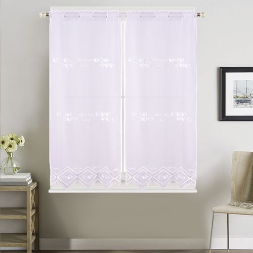 Paire De Petits Voilages De Cuisine Dentelle Motif Café Latte - 60x120 Cm - Blanc