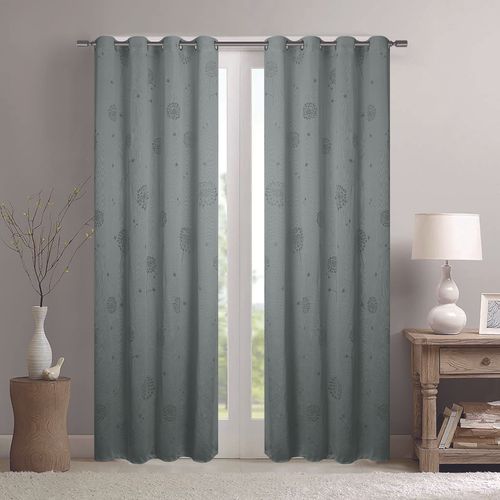 Paire De Voilages à Oeillets Fleurs - Effet Tissé - 140x240 Cm - Gris