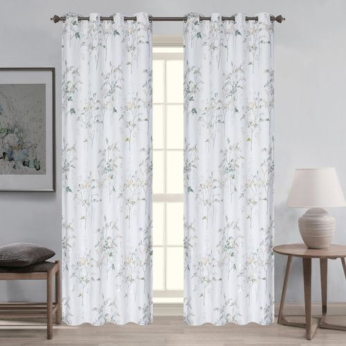 Paire De De Rideaux Occultants à Oeillets Motif Végétal - 140x260 Cm - Vert