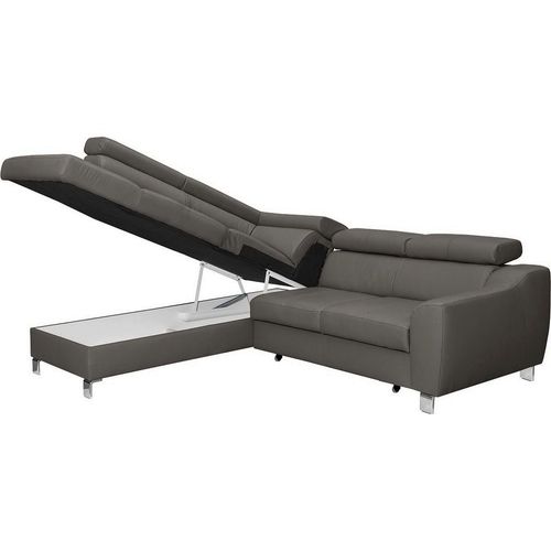 Canapé D'angle Convertible En Cuir Italien De Luxe 5 Places Astrid, Gris Foncé, Angle Gauche