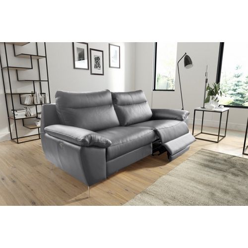 Canapé 2 Places Avec 2 Relax Électriques. En 100% Tout Cuir Épais De Luxe Italien , Perini, Gris