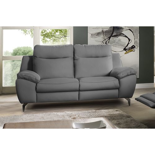 Canapé 2 Places Avec 2 Relax Électriques. En 100% Tout Cuir Épais De Luxe Italien , Perini, Gris