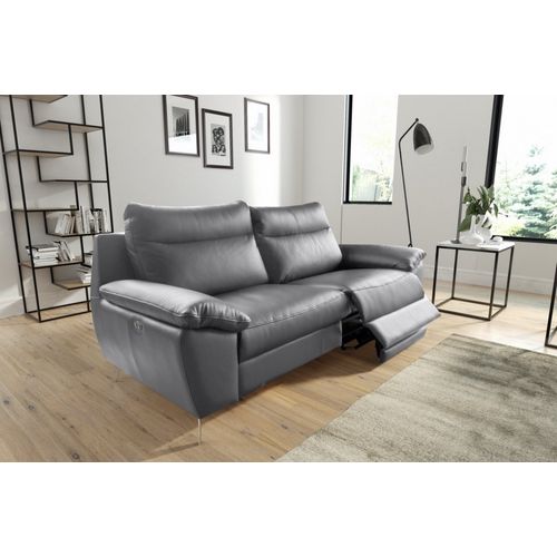 Canapé 2 Places Avec 2 Relax Électriques. En 100% Tout Cuir Épais De Luxe Italien , Perini, Gris