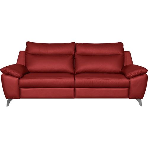 Canapé 2 Places Avec 2 Relax Électriques, 100% Tout Cuir Épais De Luxe Italien Perini, Rouge Foncé