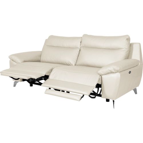 Canapé 3 Places Avec 2 Relax Électriques 100% Tout Cuir Épais Luxe Italien, Perini, Blanc Cassé
