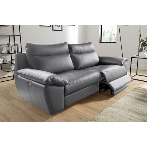Canapé 3 Places 2 Relax Électriques 100% Tout Cuir Épais De Luxe Italien, Perini, Gris