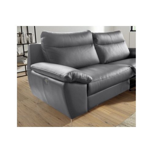 Canapé 3 Places 2 Relax Électriques 100% Tout Cuir Épais De Luxe Italien, Perini, Gris