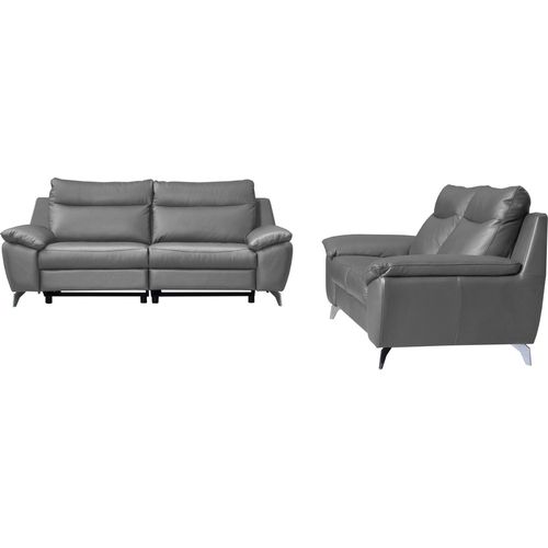 Canapé 3 Places 2 Relax Électriques 100% Tout Cuir Épais De Luxe Italien, Perini, Gris