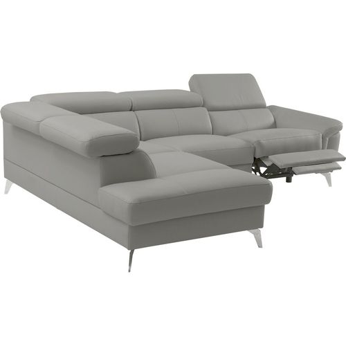 Canapé D'angle Relax 100% Tout Cuir, Relax Électrique, Coffre, Sorento, Gris Clair, Angle Gauche