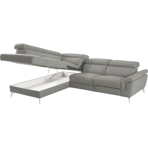 Canapé D'angle Relax 100% Tout Cuir, Relax Électrique, Coffre, Sorento, Gris Clair, Angle Gauche