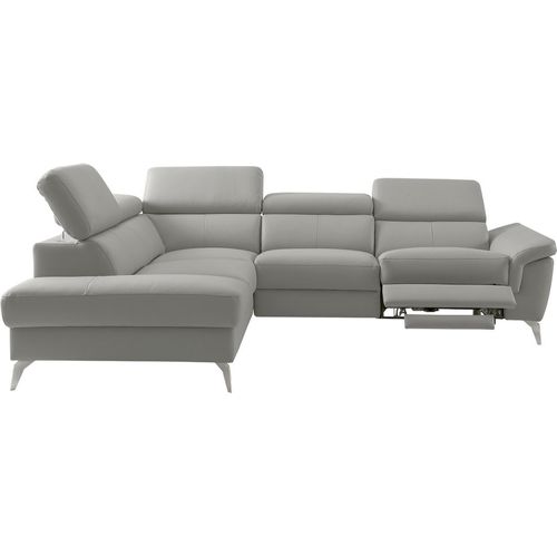 Canapé D'angle Relax 100% Tout Cuir, Relax Électrique, Coffre, Sorento, Gris Clair, Angle Gauche