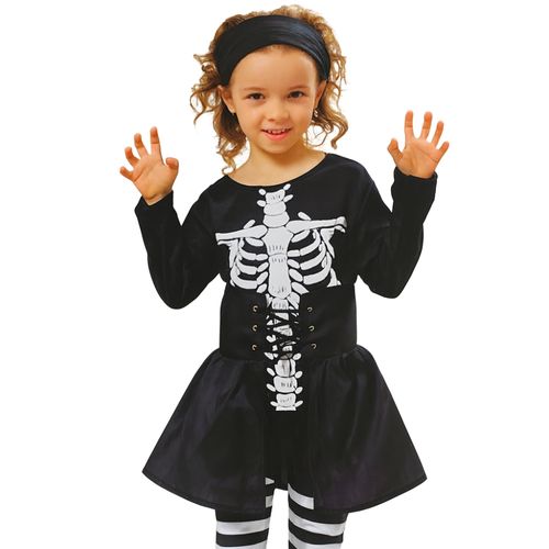 Déguisement Halloween Fille Squelette Noir Et Blanc – Ensemble Complet 8 / 10 Ans