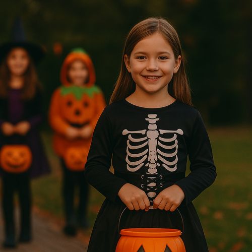 Déguisement Halloween Fille Squelette Noir Et Blanc – Ensemble Complet 8 / 10 Ans