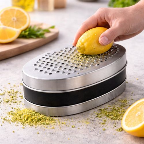 Râpe En Inox 17 Cm Avec Boîte De Récupération – Double Face Épais et Fin