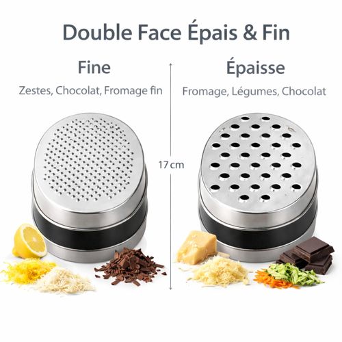 Râpe En Inox 17 Cm Avec Boîte De Récupération – Double Face Épais et Fin