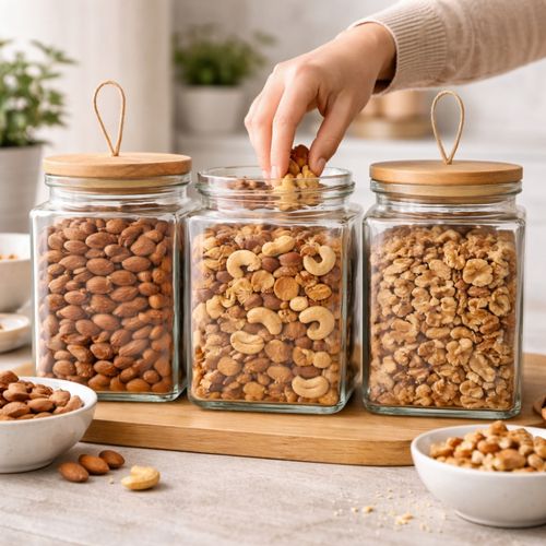 Set De 3 Bocaux En Verre 1500 Ml Avec Couvercle Hermétique En Bois