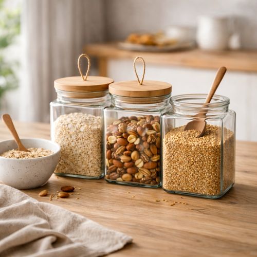 Set De 3 Bocaux En Verre 1500 Ml Avec Couvercle Hermétique En Bois